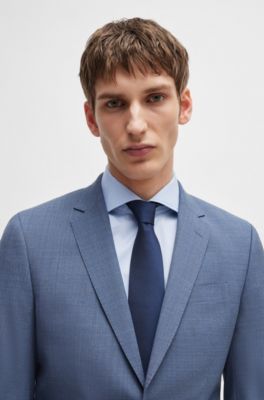 Traje slim fit de pa&ntilde;o el&aacute;stico con estampado, Azul oscuro