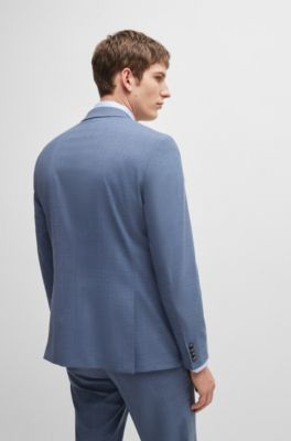 Traje slim fit de pa&ntilde;o el&aacute;stico con estampado, Azul oscuro