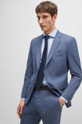 Traje slim fit de pa&ntilde;o el&aacute;stico con estampado, Azul oscuro