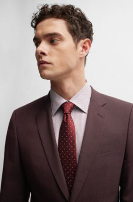 Traje slim fit de pa&ntilde;o el&aacute;stico con estampado, Rojo claro