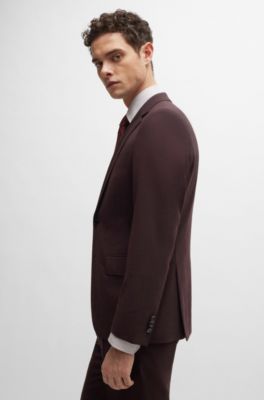 Traje slim fit de pa&ntilde;o el&aacute;stico con estampado, Rojo claro