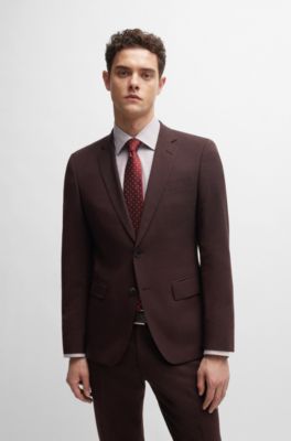 Traje slim fit de pa&ntilde;o el&aacute;stico con estampado, Rojo claro