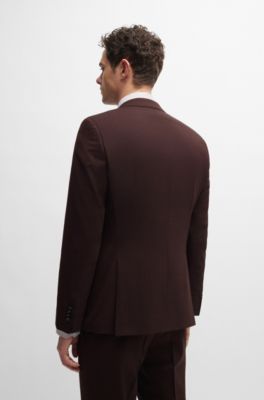 Traje slim fit de pa&ntilde;o el&aacute;stico con estampado, Rojo claro