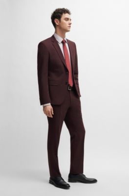 Traje slim fit de pa&ntilde;o el&aacute;stico con estampado, Rojo claro
