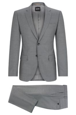 Shop Hugo Boss Slim-fit Suit In Patterned Stretch Wool In Silver