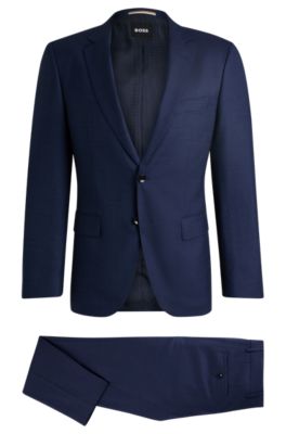 Shop Hugo Boss Slim-fit Suit In Patterned Stretch Wool In Dark Blue