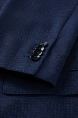 Slim-fit suit in patterned stretch wool, Dark Blue