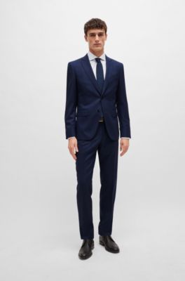 Slim-fit suit in patterned stretch wool, Dark Blue