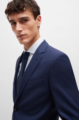 Slim-fit suit in patterned stretch wool, Dark Blue
