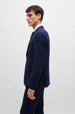 Slim-fit suit in patterned stretch wool, Dark Blue