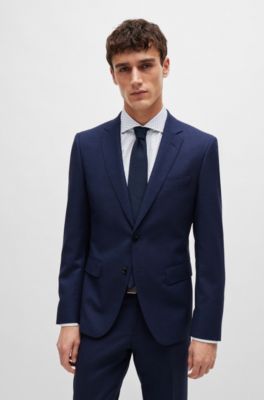 Slim-fit suit in patterned stretch wool, Dark Blue