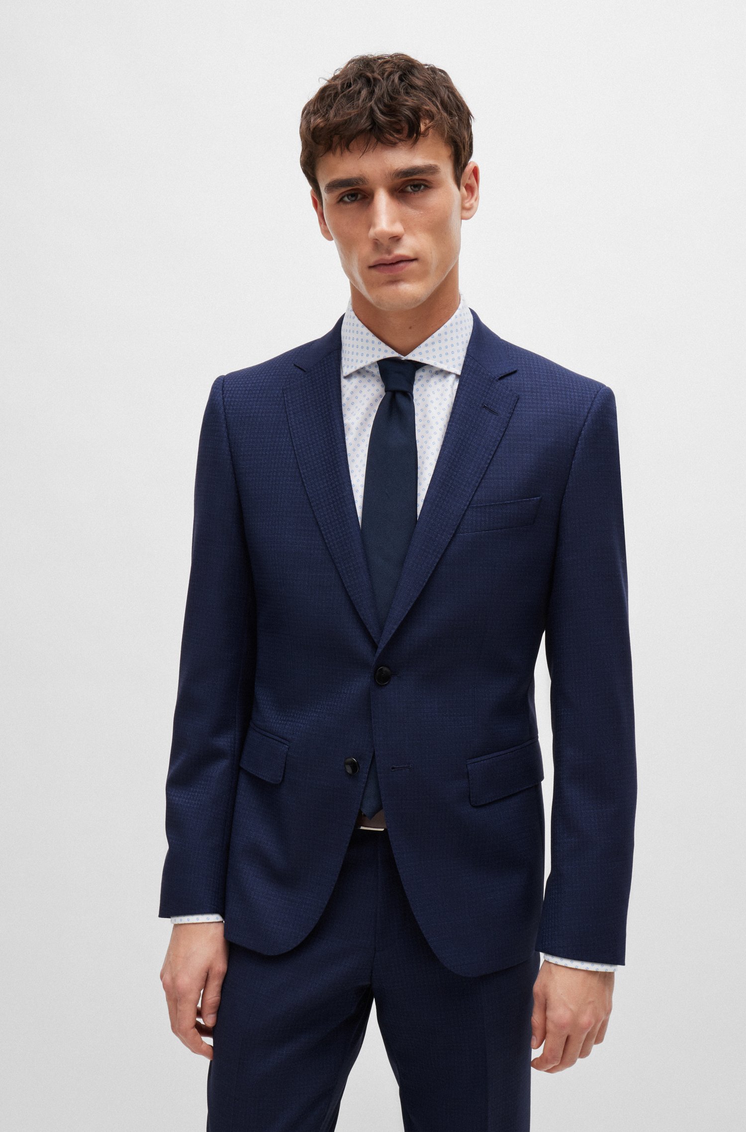 Slim-fit suit patterned stretch wool
