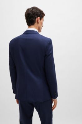 Slim-fit suit in patterned stretch wool, Dark Blue