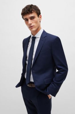 Slim-fit suit in patterned stretch wool, Dark Blue