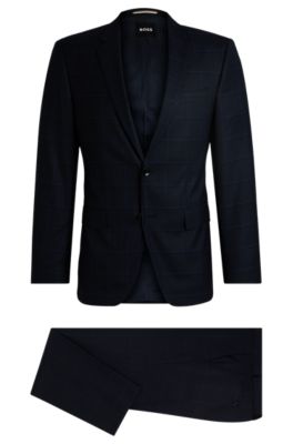 Shop Hugo Boss Slim-fit Suit In Checked Wool In Dark Blue