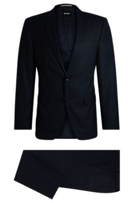 Hugo Boss Slim-fit Suit In Checked Wool In Blue