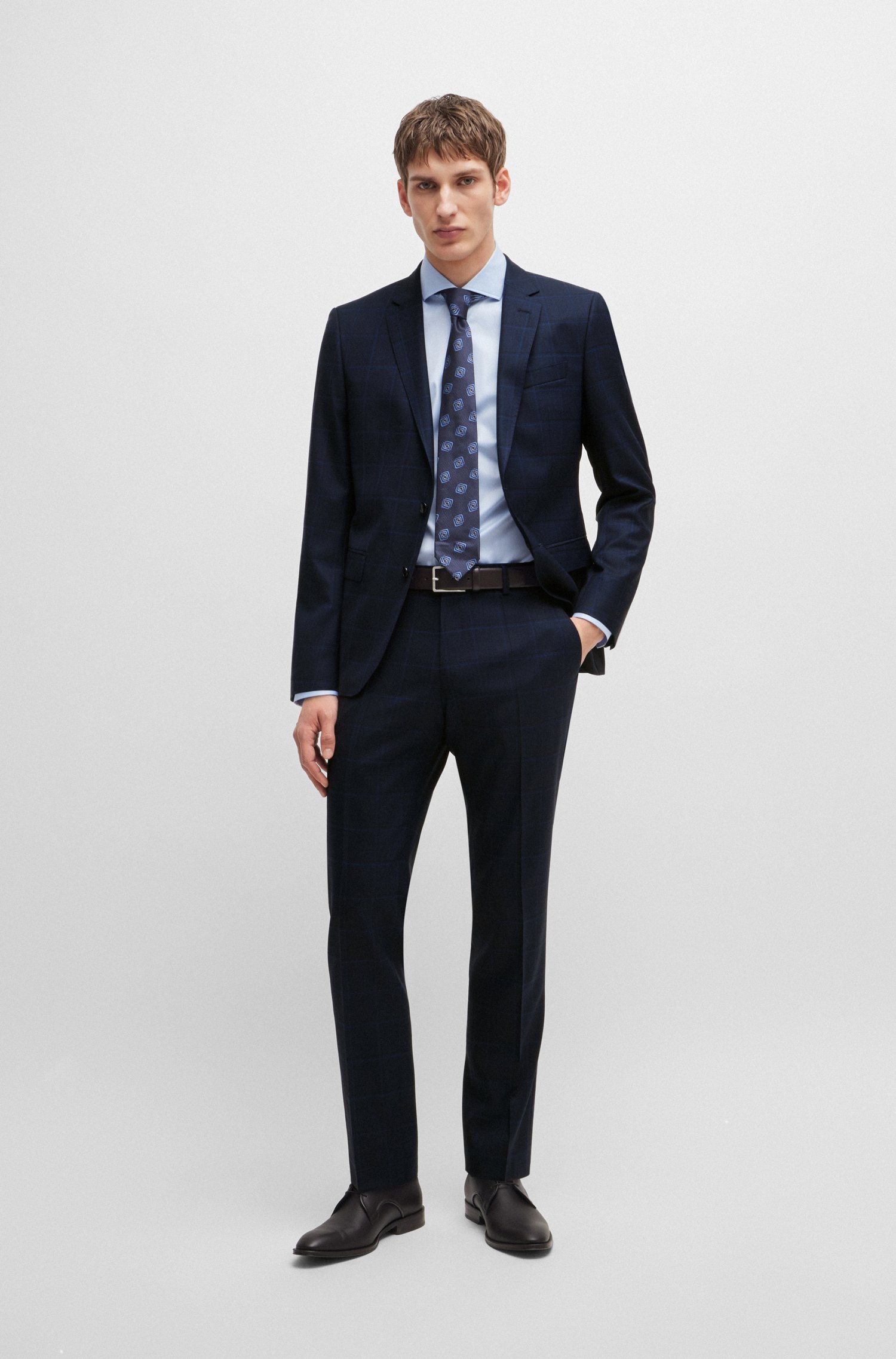 Slim-fit suit checked wool