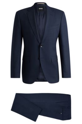 Shop Hugo Boss Regular-fit Suit In Micro-patterned Stretch Fabric In Dark Blue