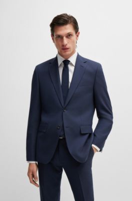 Regular-fit suit in micro-patterned stretch fabric, Dark Blue