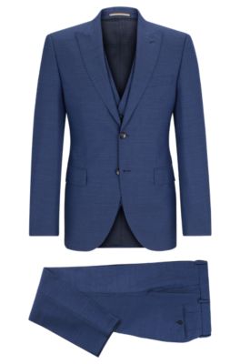 BOSS - Regular-fit three-piece suit in melange virgin wool