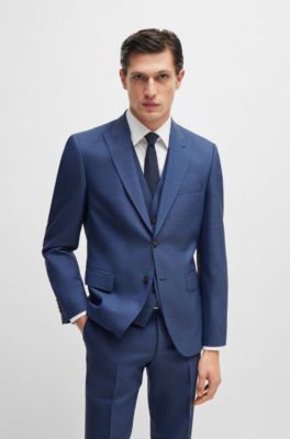 BOSS - Regular-fit three-piece suit in melange virgin wool - Dark Blue