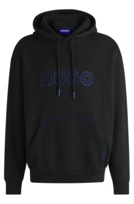 HUGO - Cotton-terry loose-fit hoodie with stitched logo - Black