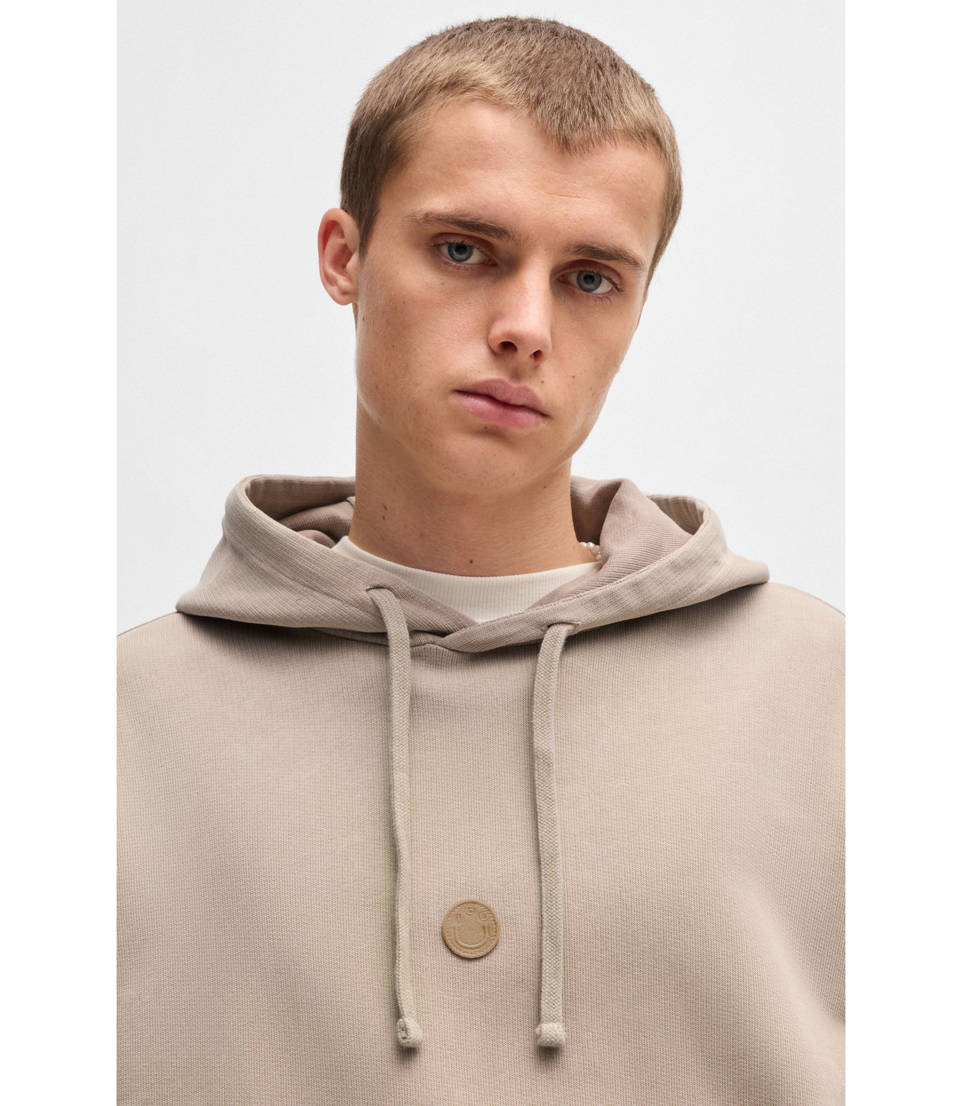 HUGO - Cotton-terry hoodie with a Happy HUGO logo badge