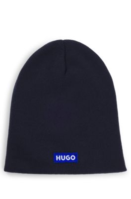Gorro de punto de algod&oacute;n con etiqueta con logo azul, Azul oscuro