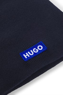 Gorro de punto de algod&oacute;n con etiqueta con logo azul, Azul oscuro
