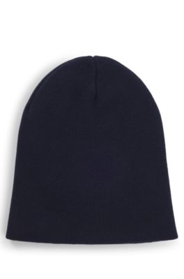 Gorro de punto de algod&oacute;n con etiqueta con logo azul, Azul oscuro