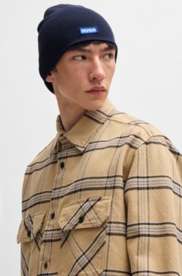 Gorro de punto de algod&oacute;n con etiqueta con logo azul, Azul oscuro