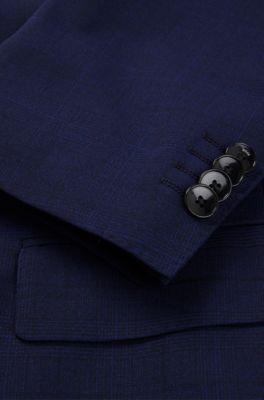 Slim-fit three-piece suit in checked stretch fabric, Dark Blue