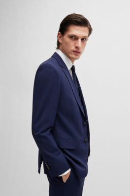 Slim-fit three-piece suit in checked stretch fabric, Dark Blue