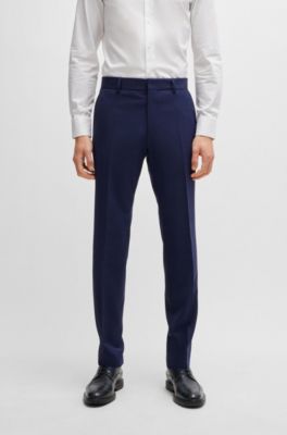 Slim-fit three-piece suit in checked stretch fabric, Dark Blue