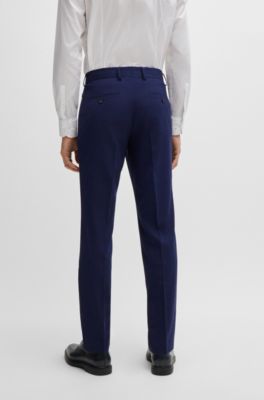 Slim-fit three-piece suit in checked stretch fabric, Dark Blue