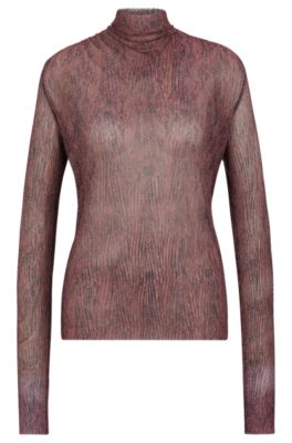 Hugo Boss High-neck Top In Pliss Tulle In Brown