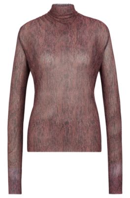 Hugo Boss High-neck Top In Pliss Tulle In Patterned