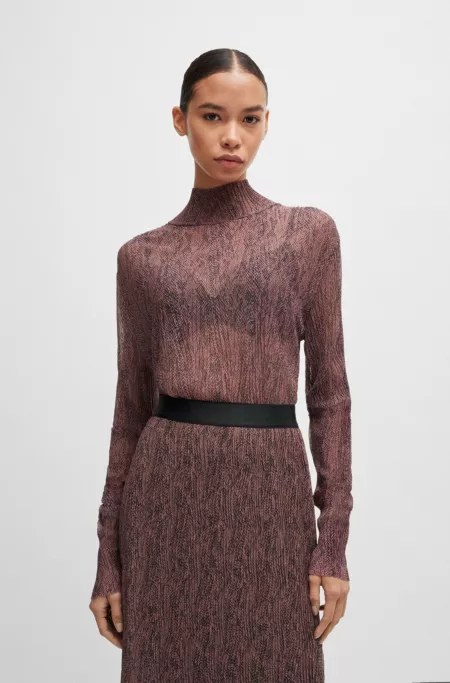 High-neck top in plissé tulle
