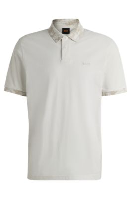 BOSS - Cotton-piqué polo shirt with camouflage-print trims - White