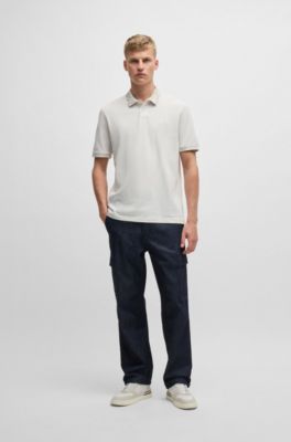 Cotton-piqu&eacute; polo shirt with camouflage-print trims, White