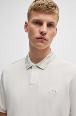 BOSS - Cotton-piqué polo shirt with camouflage-print trims - White