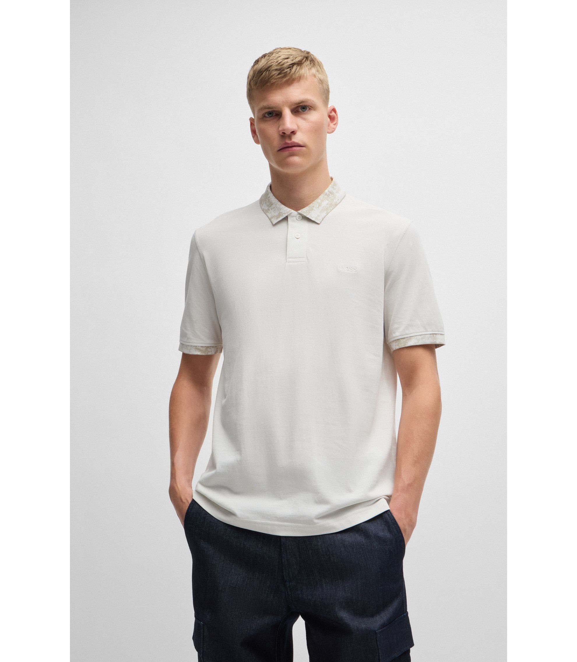 BOSS - Cotton-piqué polo shirt with camouflage-print trims - White