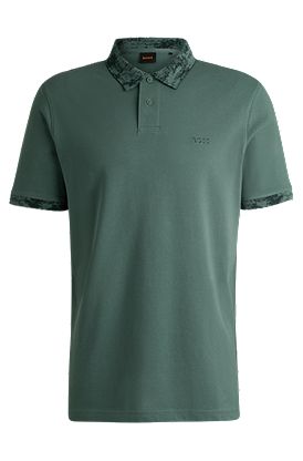 Cotton-piqué polo shirt with camouflage-print trims