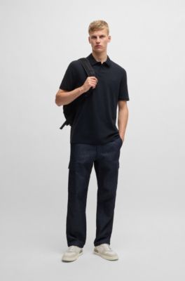 Cotton-piqu&eacute; polo shirt with camouflage-print trims, Dark Blue