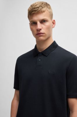 Cotton-piqu&eacute; polo shirt with camouflage-print trims, Dark Blue