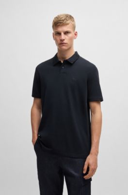 Cotton-piqu&eacute; polo shirt with camouflage-print trims, Dark Blue
