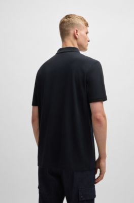 Cotton-piqu&eacute; polo shirt with camouflage-print trims, Dark Blue