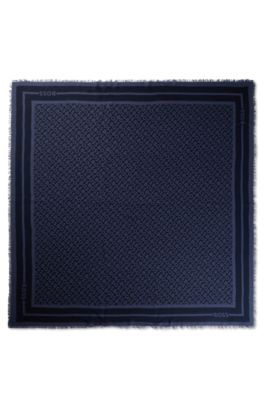 Hugo Boss Logo-print Scarf In Modal And Silk In Dark Blue
