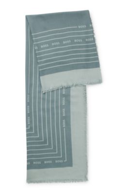 Logo-print scarf in voile, Blue