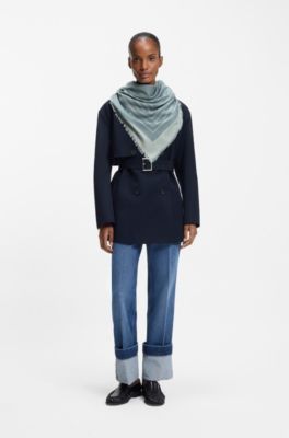 Logo-print scarf in voile, Blue